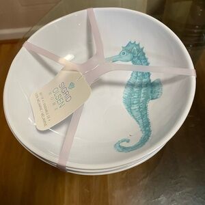 - - Beautiful Brand New Set Of Bowls 7.5” Seahorses Of Melamine Dishwasher.